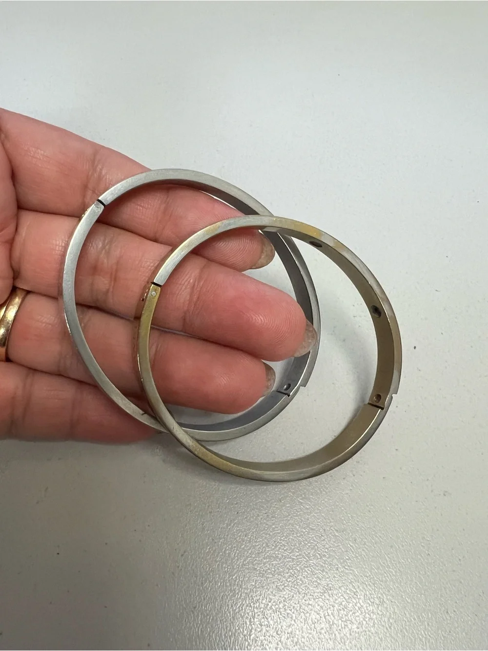 Chanel, LV, Gucci Stackable Silver and Gold Logo Bangle Set - Picture 4 of 16